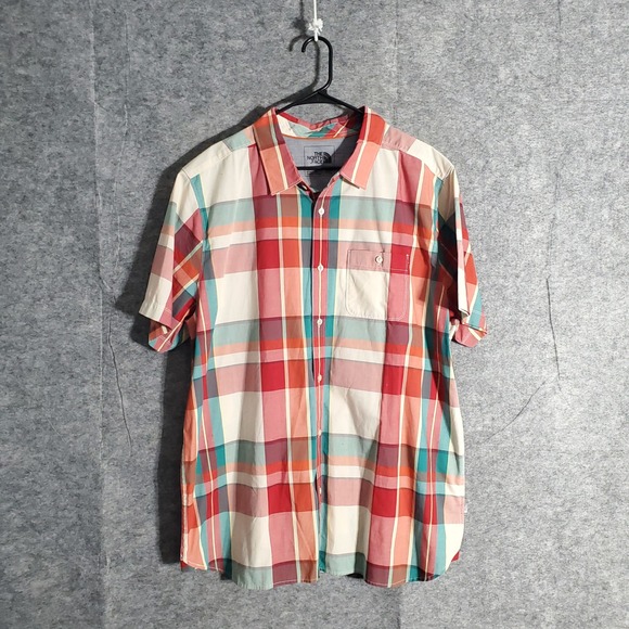 The North Face Other - The North Face Plaid Button Up Shirt Mens XXL Red Teal Cream Short Sleeve Casual